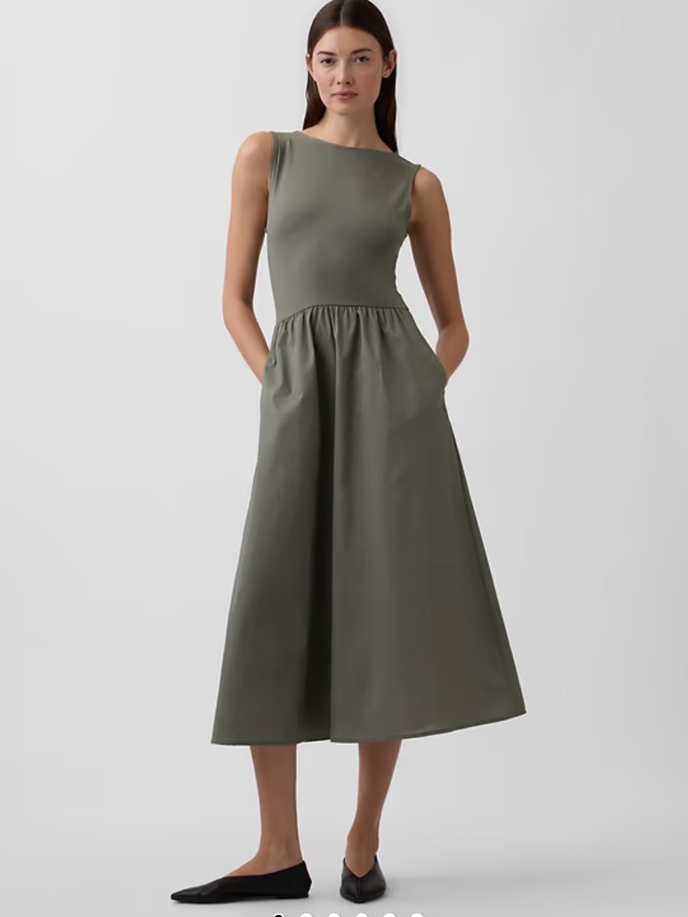 GAP Sleeveless Olive Green Midi Dress Cotton